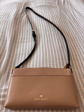 kate spade Taupe Crossbody with Black Strap and Gold Logo